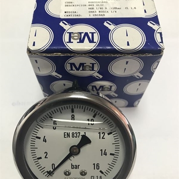 Manómetro horizontal de glicerina medidor de presión de aceite de 0-16 bares - Imagen 1