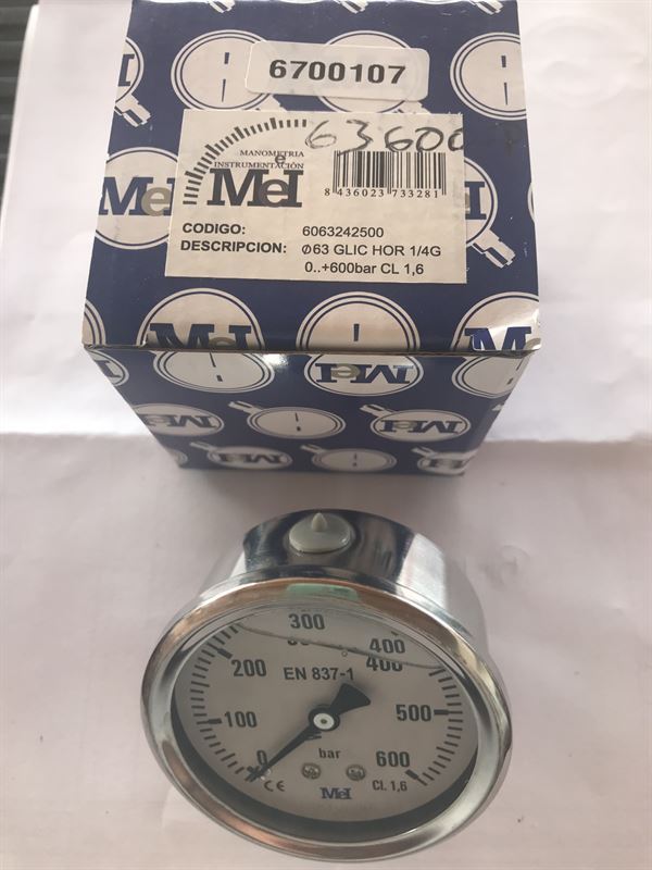 Manómetro horizontal de glicerina medidor de presión de aceite de 0-600 bares - Imagen 1