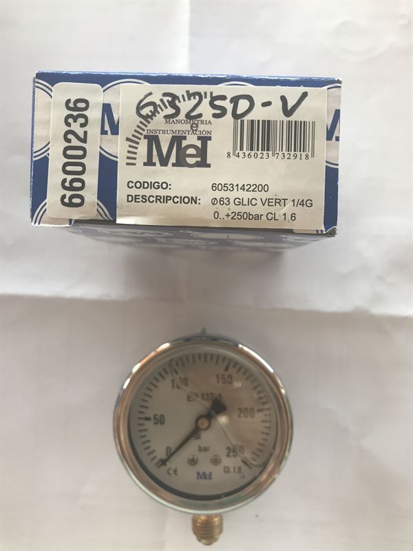 Manómetro vertical de glicerina medidor de presión de aceite de 0-250 bares - Imagen 1