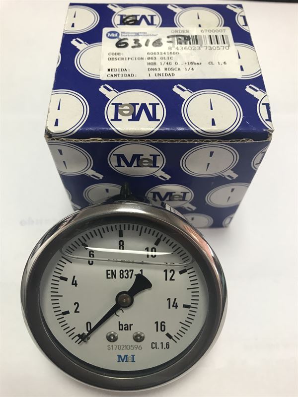 Manómetro horizontal de glicerina medidor de presión de aceite de 0-16 bares - Imagen 1