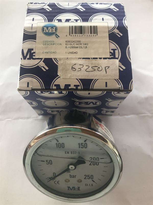 Manómetro horizontal de glicerina medidor de presión de aceite de 0-250 bares - Imagen 1