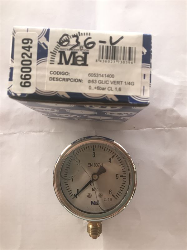 Manómetro vertical de glicerina medidor de presión de aceite de 0-6 bares - Imagen 1